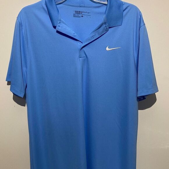 Nike Dri-Fit Men's Three Button Placket Standard Fit Blue Golf Polo Shirt Large - Picture 1 of 7